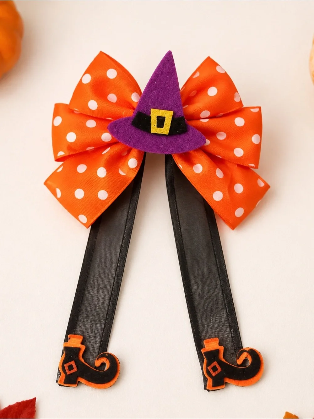 Kids Halloween Witch Bow Hair Clip - Orange, Purple, Black